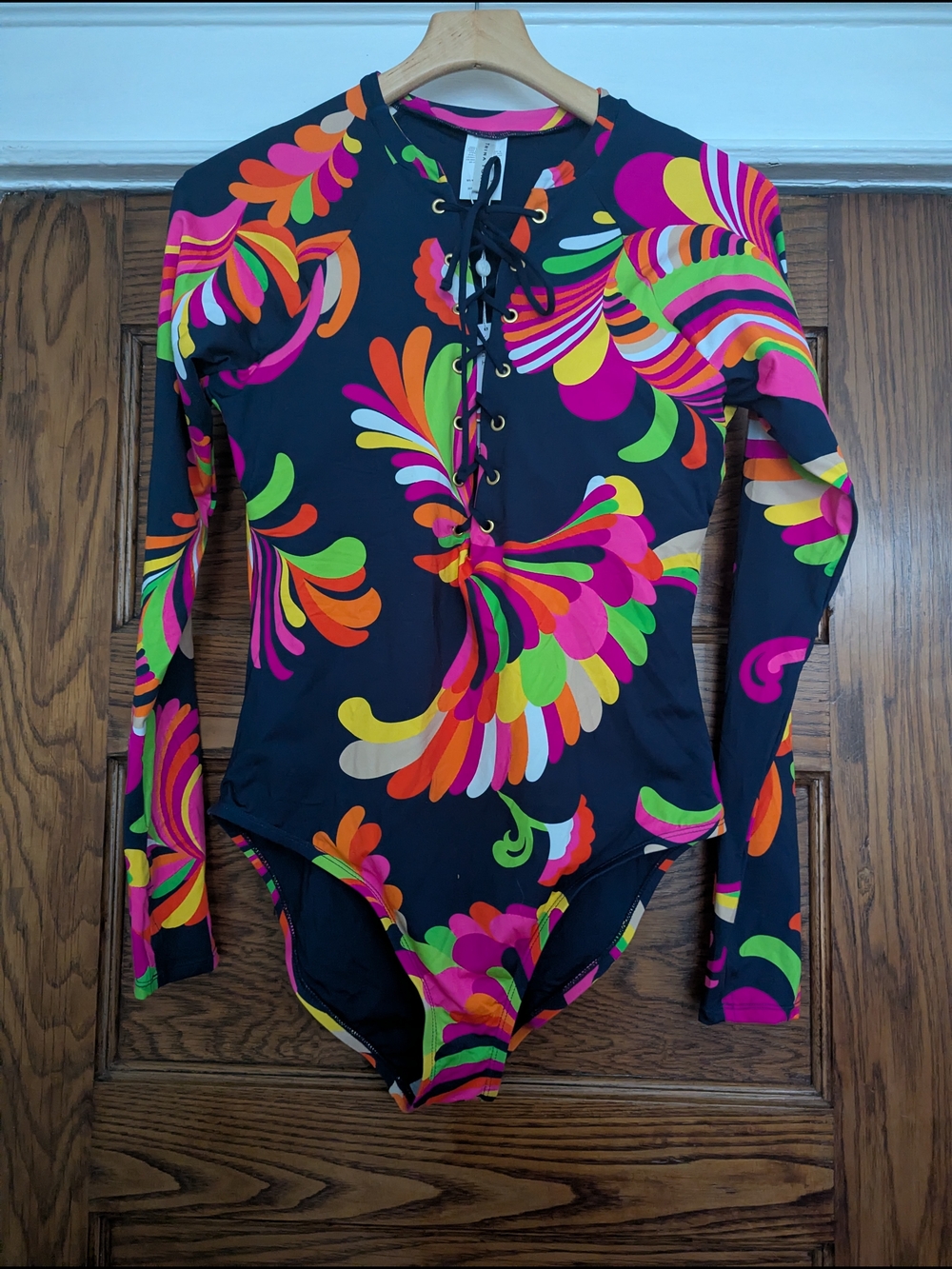 Trina Turk One Piece Swimsuit Rash Guard  Women's XL Floral Long Sleeve New NWT